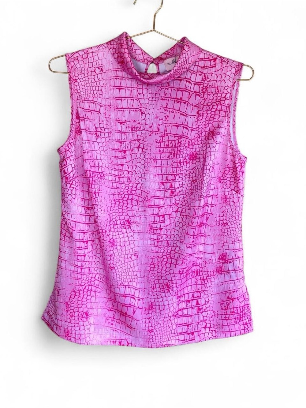 Black Label by Chico’s Pink Croc Print Sleeveless Mock Neck Top – Y2K